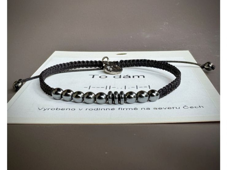 8895 12 naramky z mineralu a polodrahokamu naramek s tajnou zpravou v morseovce z hematitu originalni hematitove sperky