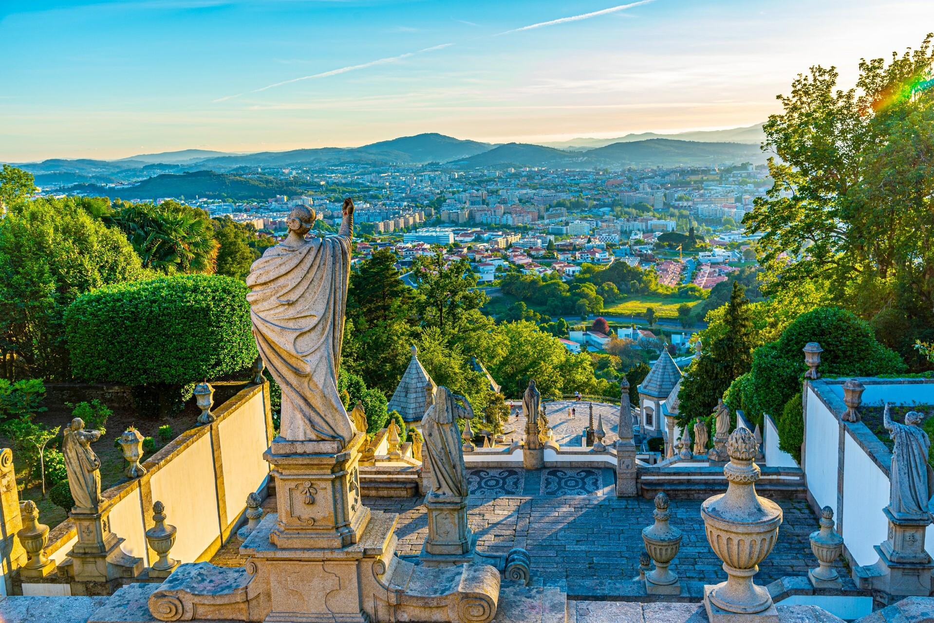 braga view of the church of bom jesus do monte in braga famous for sculpture decorated staircase leading to it portugal shutterstock 1582504705 min