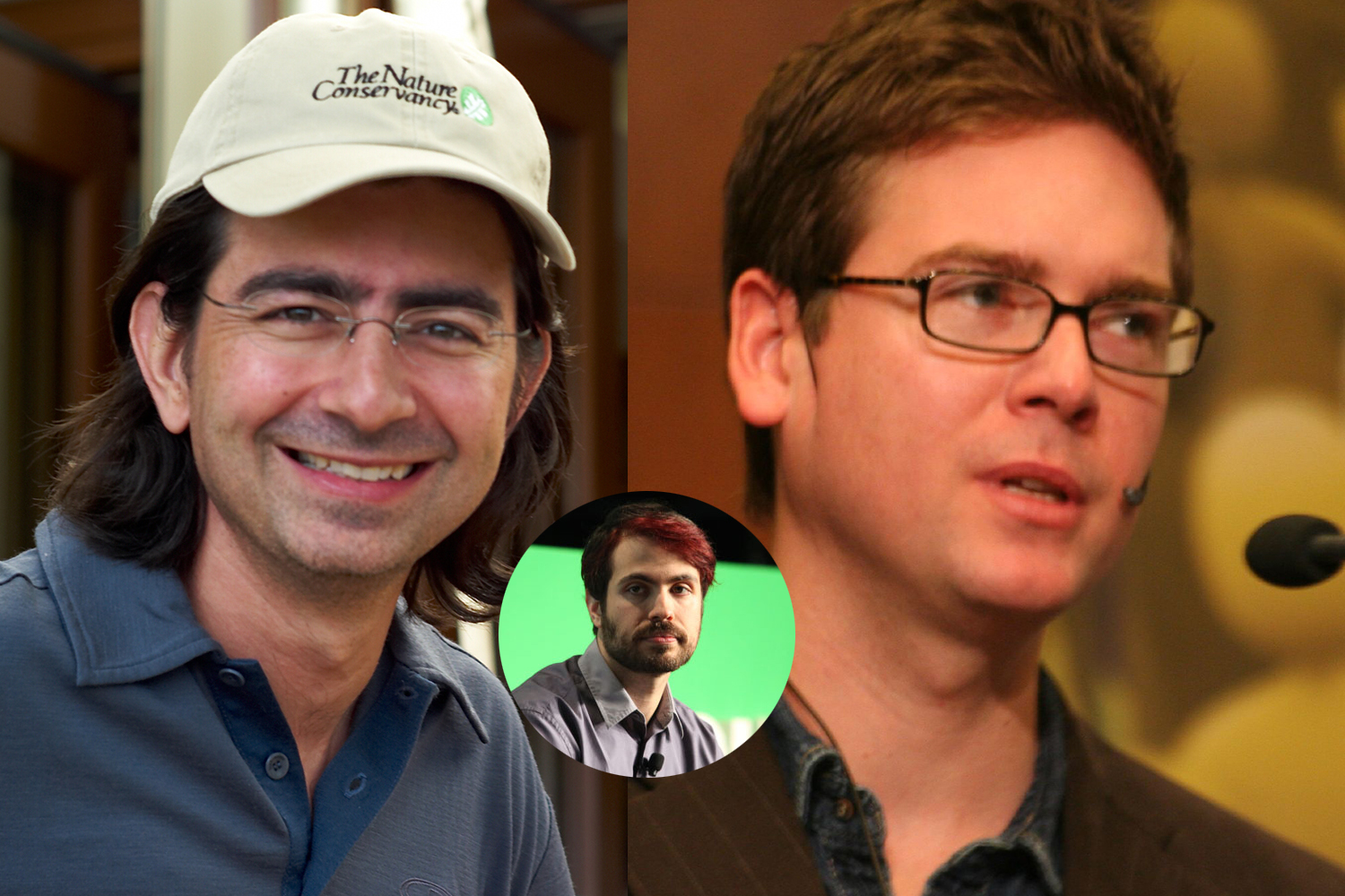 Pierre Omidyar, Biz Stone a Justin Rosenstein (uprostřed) - tvůrci sociálních sítí, kteří se snaží varovat před jejich negativními důsledky. 1