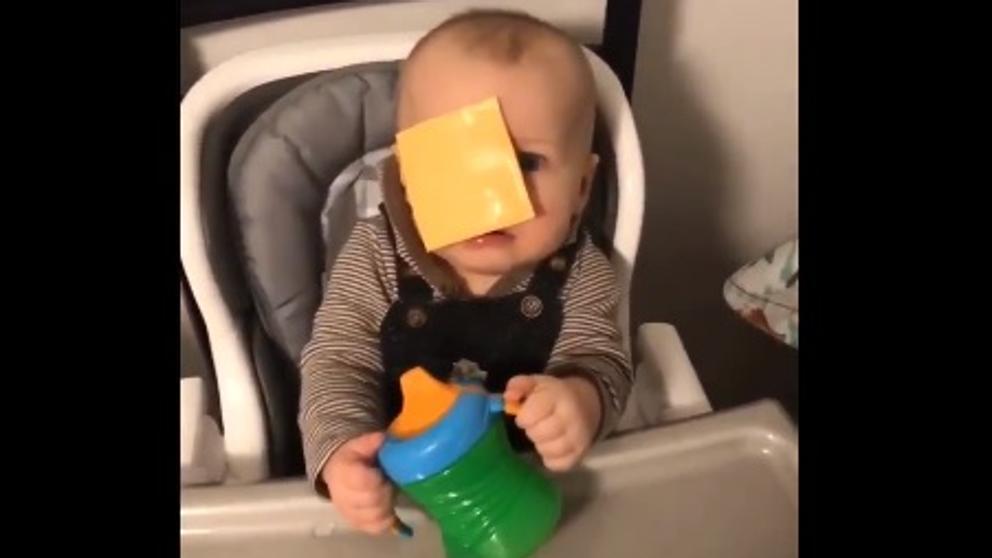 Vyděsit dítě a plácnout mu sejr na obličej je vrcholem výzvy. Díky, mámo. Taky se o tebe postarám cheese 2