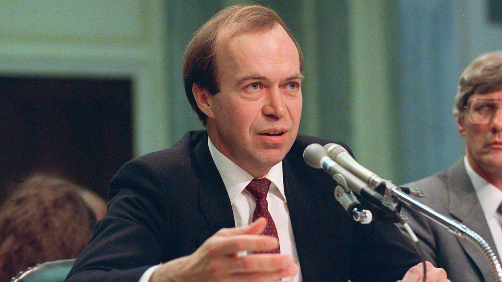 James Hansen na slyšení v Kongresu v roce 1988. Tenkrát ho ještě poslouchali hansen